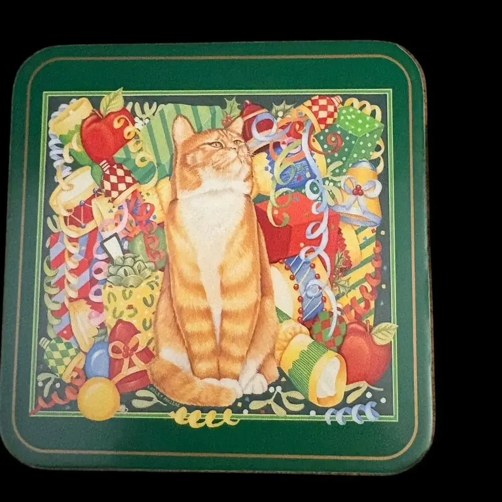 Pimpernel Set of 6 Coasters Cats Kitties Christmas In Box Snowman Made England